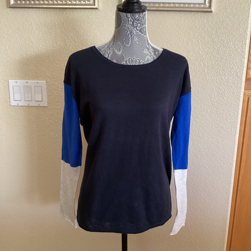 Vince 100% Cotton Color Block Blue Gray White Sweater - Size M